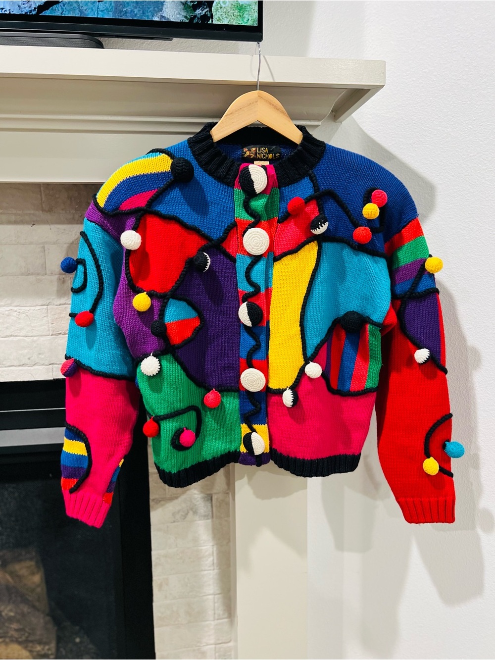 Vintage 1992 Lisa Nichols Colorblock 3D Knit Cardigan